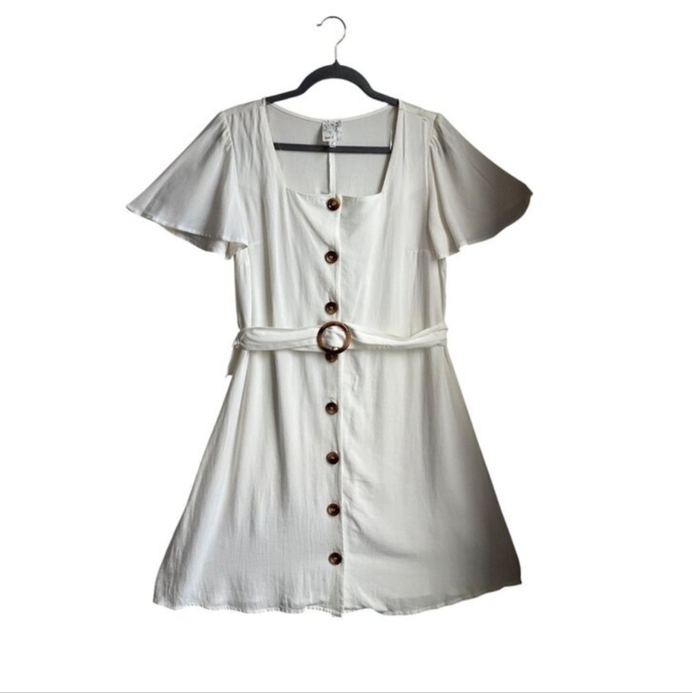 New Naif Anthropologie S Cream Flowy Button Short Dress Linen Blend Minimalist - Picture 2 of 13
